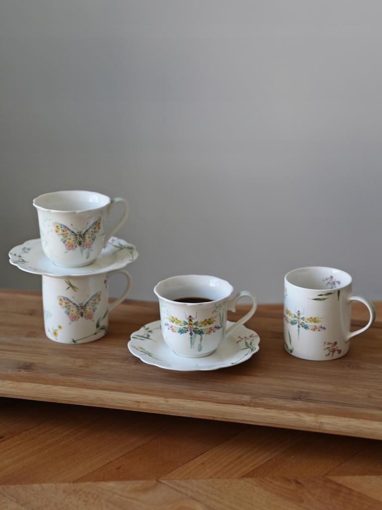 MUGS CERAMIC MUG 300 ml Butterfly and Dragonfly pattern PAPILLON SET OF 2