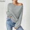 ZANZEA Women Off Shoulder Casual Long Sleeve Knitted Sweater Tops
