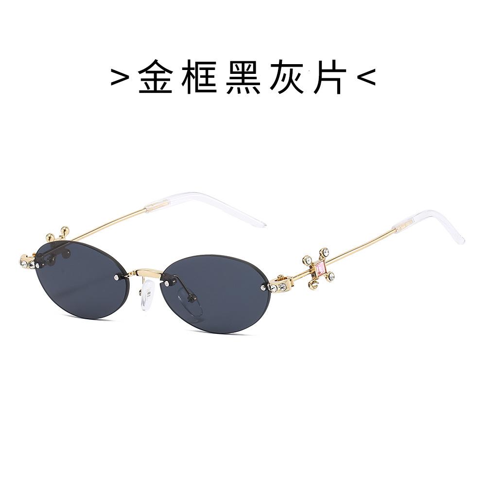 Three-stone sunglasses, rimless, oval-shaped lenses, women's sunglasses