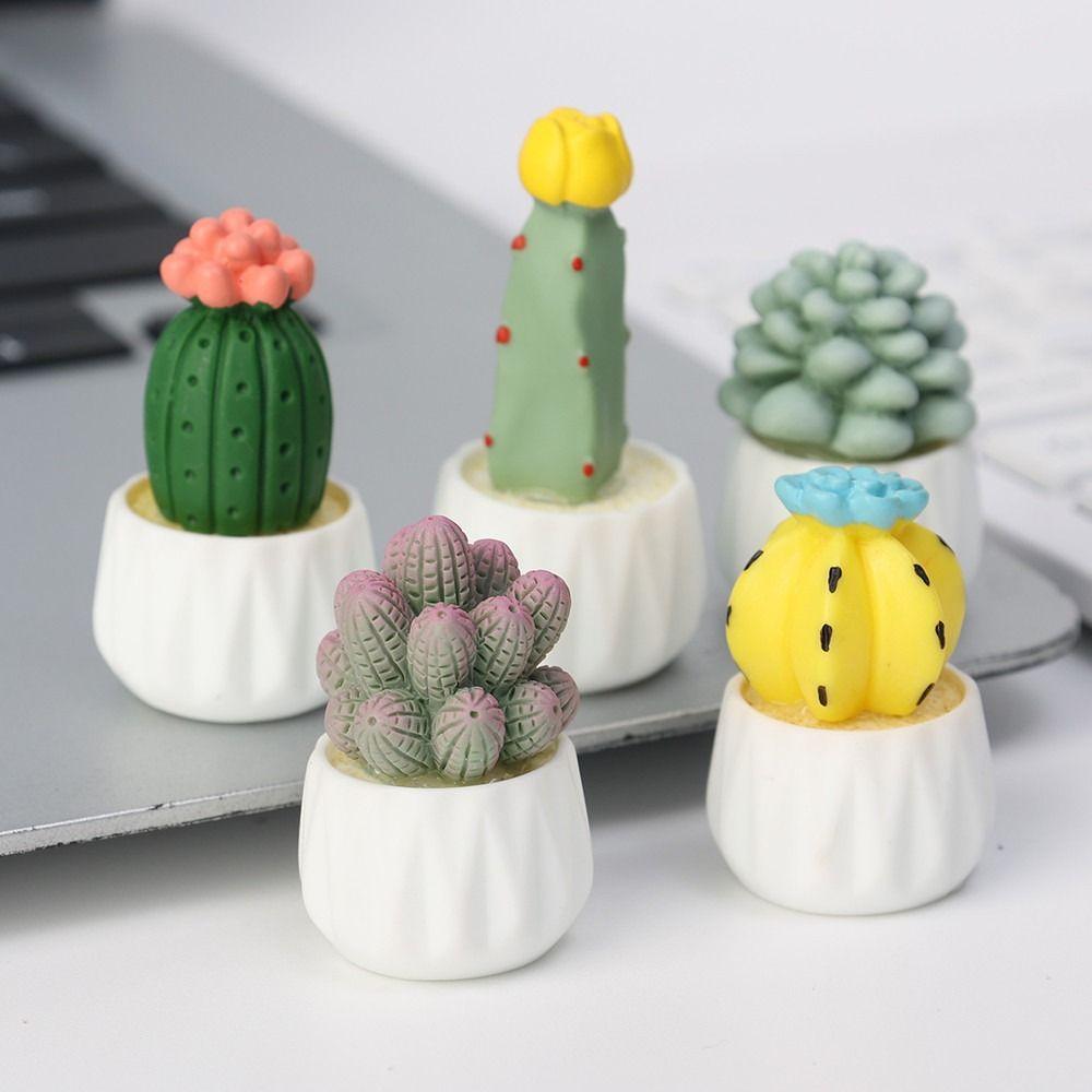 Mini Cute Succulent Plant Pots Resin Dollhouse Miniature Succulent Potted Cactus Car Ornament
