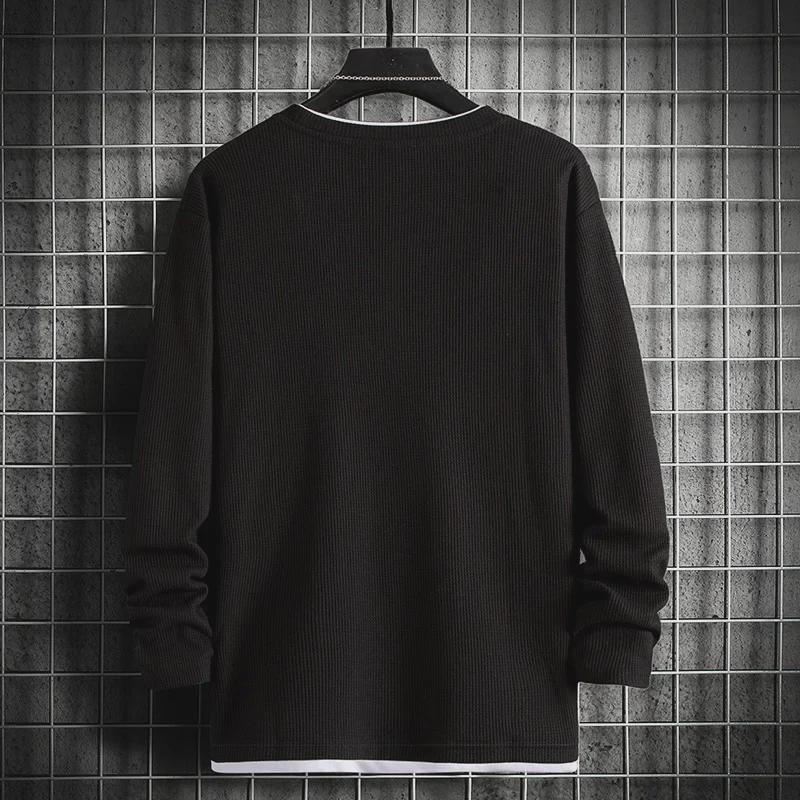 Мужской осенний свободный свитер с круглым вырезом и длинным рукавом - 2024 г. Трендовая футболка с расщепленными краями