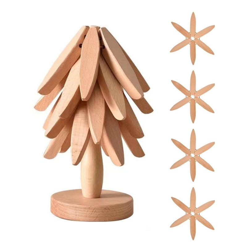 4 шт. Деревянные подставки для горячих блюд, изоляционная прокладка в форме дерева, набор подставок для чайника, горячих горшков на Хэллоуин, Рождество