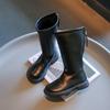 2024 Girls High Boots Kids Fashion Chic Solid Black Uniform Party Shoes Back Zip Winter Warm Breathable Low Heels Children Boots