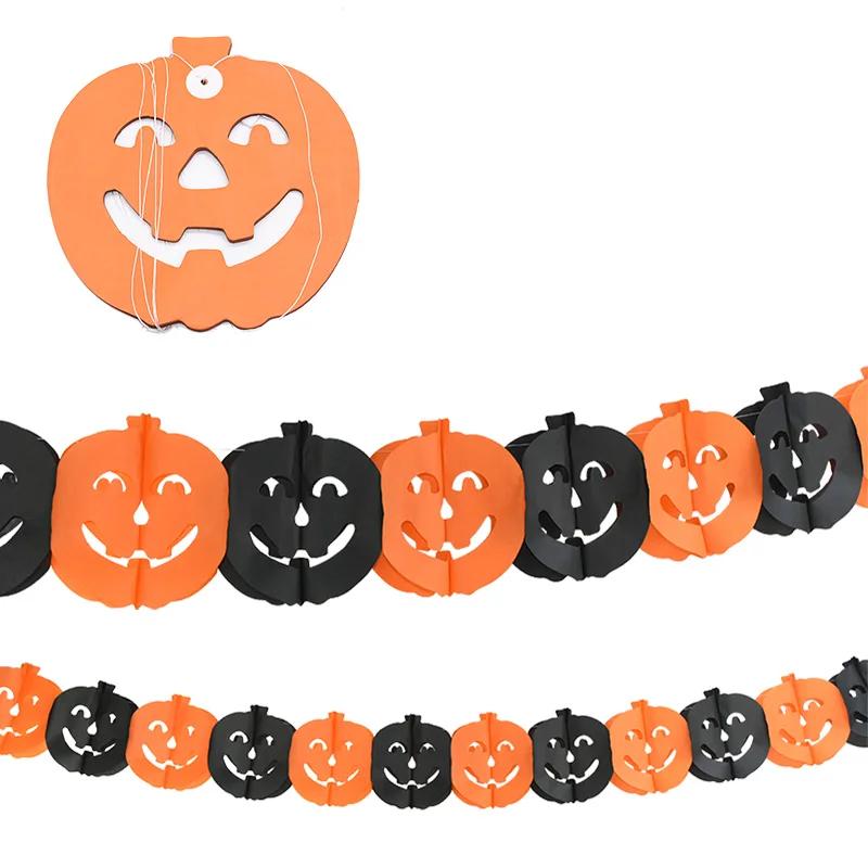 Mantle Hanging Decor Halloween Banner 3M Black Orange Paper Garland Spooky Pumpkins Bats Spider Party Decoration Solution