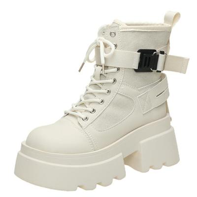 Модные женские ботинки на высокой платформе для мотоциклистов, осенне-весенние, каблук 7,5 см, ботильоны, женские, массивные кроссовки, зимняя кожаная обувь для женщин