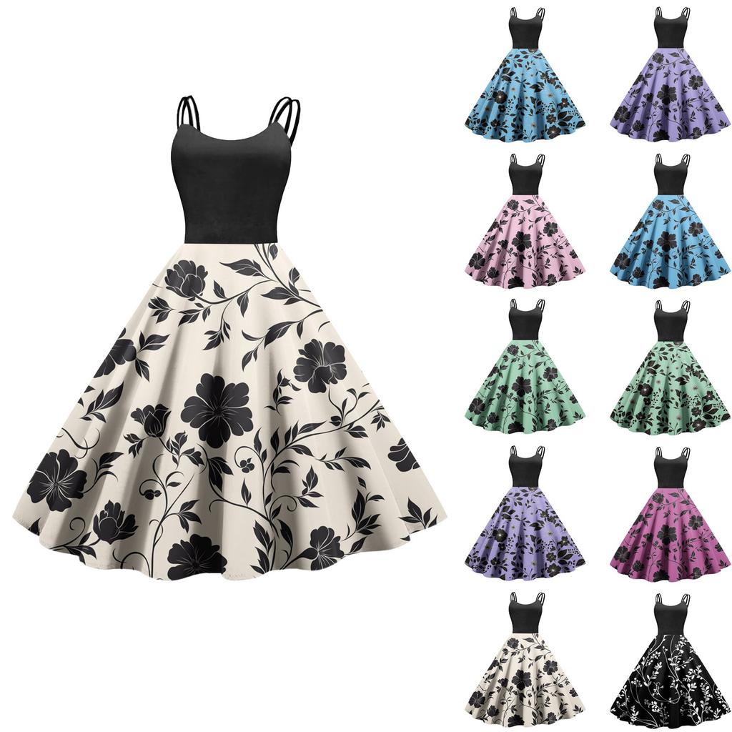 Women's Casual Fashion Print Sexy Off Shoulder Punk Retro Dress Retro Dress Dress