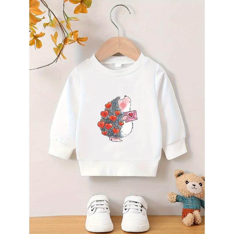 Kids Crewneck Sweatshirt, Cartoon Hedgehog Graphic Print, Spring Autumn Casual Tops