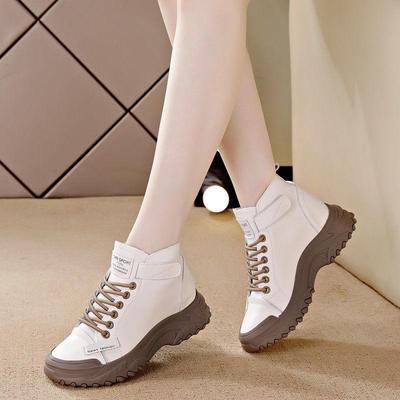 Женские ботильоны из натуральной кожи в корейском стиле, увеличивающие рост, на толстой подошве