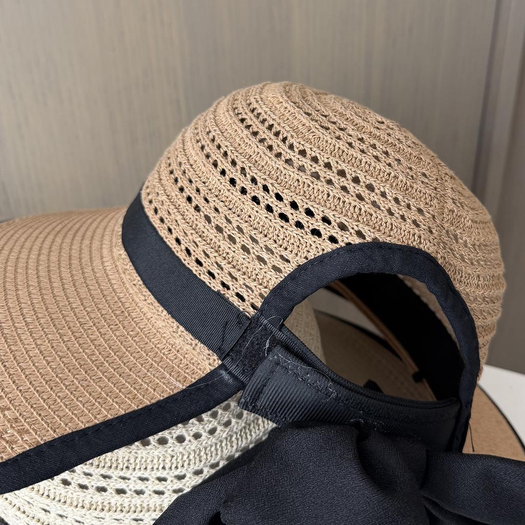 New spring and summer hat women's versatile hollow breathable split bow basin hat sunscreen face small sun hat