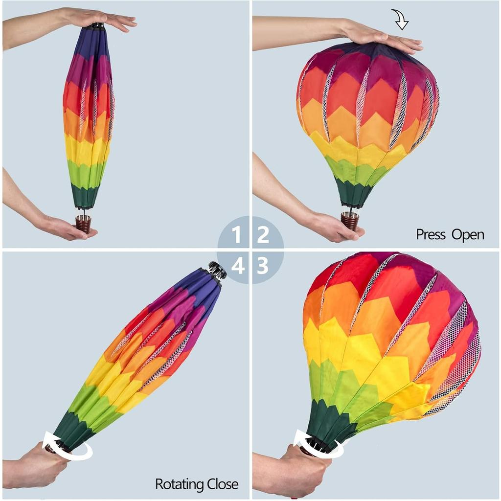 Multicolor Hot Air Balloon Rainbow Wind Spinner Garden Decor, 59" H x 12" W, Nylon, UV & Weather Resistant, Fully Collapsible