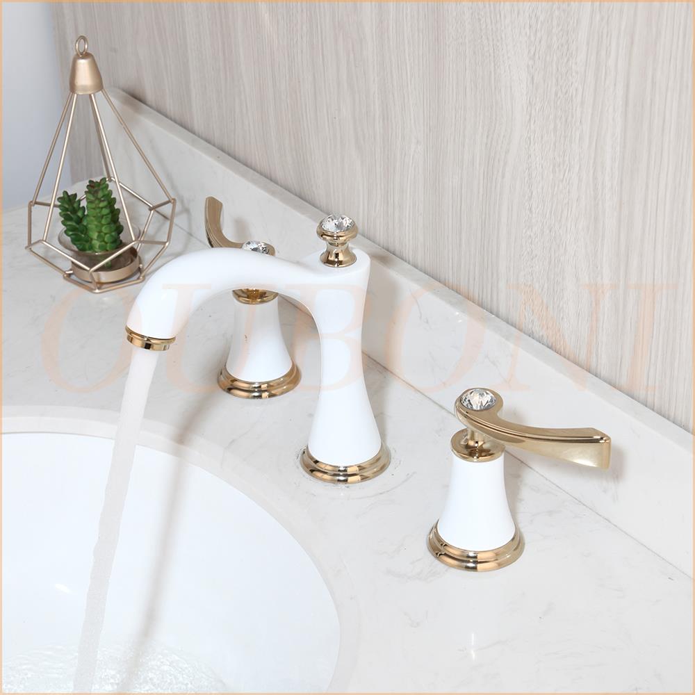 OUBONI Матовый черный золотой смеситель для ванной комнаты с креплением на палубе Stream 2 ручки Diamond из хромированной латуни 3 шт. смеситель для ванны и раковины кран