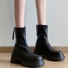 Женские черные ботильоны в британском стиле, небольшой каблук, толстая подошва, превосходные эластичные ботильоны в зарубежном стиле, подчеркивающие ноги, маленькие ботинки Мартин
