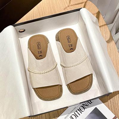 - Ретро кожаные пробковые платформенные повседневные шлепанцы для женских сандалий