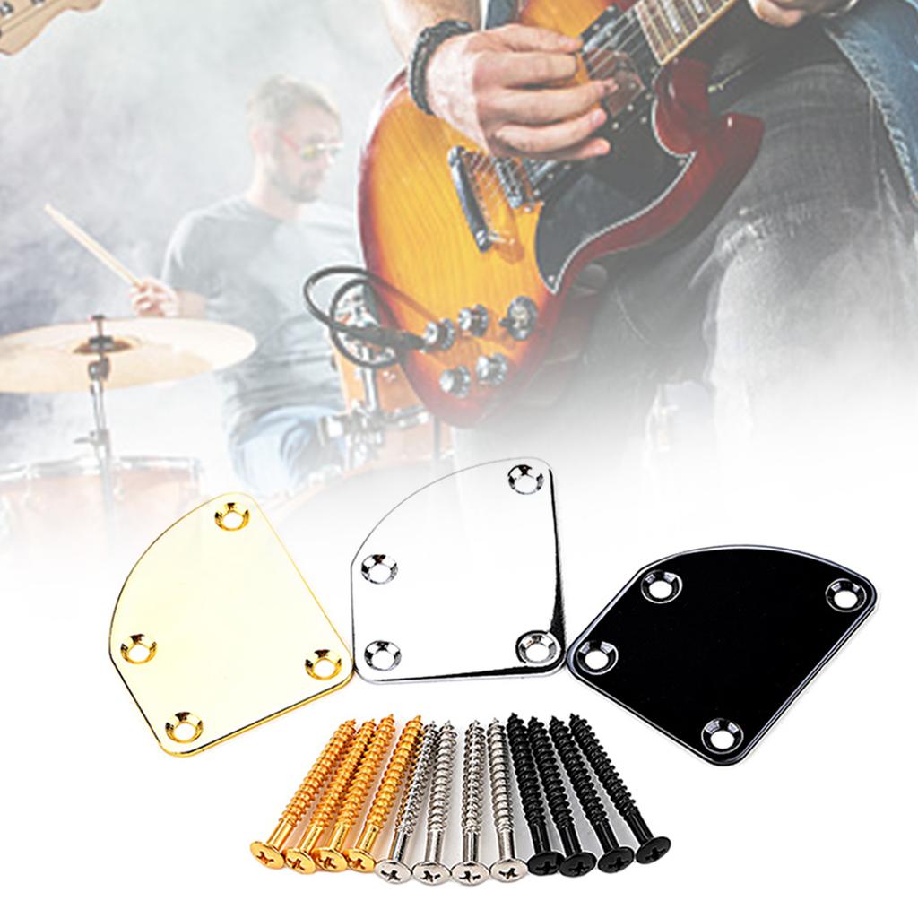 Electric Guitar Neck Plate with Screws 4 Holes Guitar Neck Joint Board Replacement Neckplate Electric Guitar Bass Parts