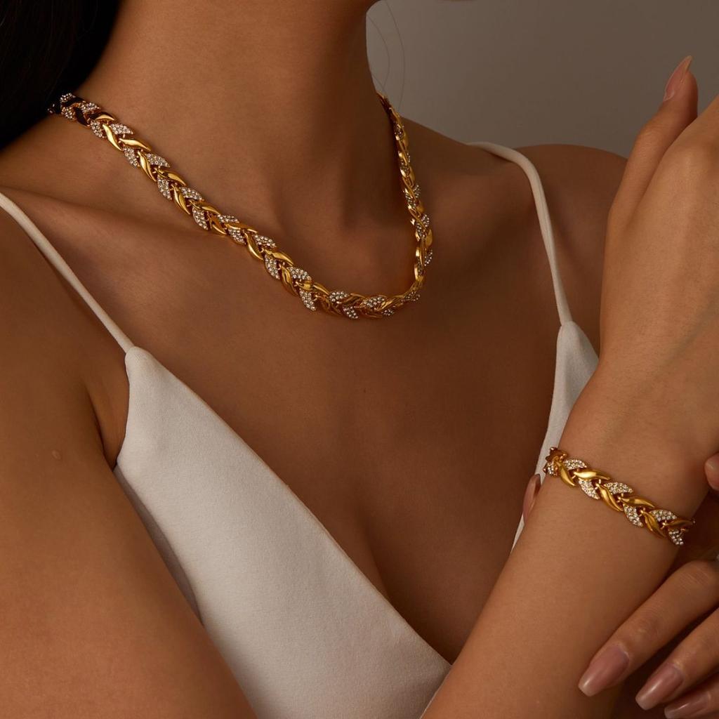 Набор браслет и колье в стиле «Рыбий хвост» с бриллиантами - Роскошные и высококлассные банкетные украшения для женщин