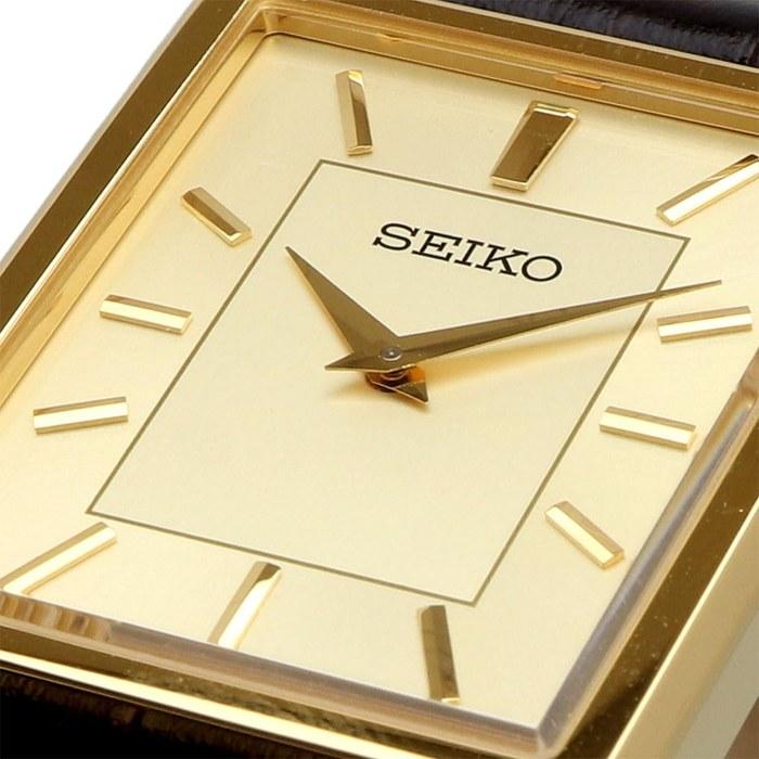 Seiko Quartz Men's Watch Sapphire Glass SWR106 Gold Dark Brown Leather Band