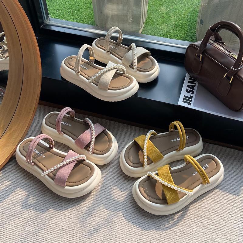 С юбкой, сандалии, женские 2025 красивые сказочные, крутые шлепанцы, новая римская толстая подошва для улицы, повседневные весенне-летние на плоской подошве