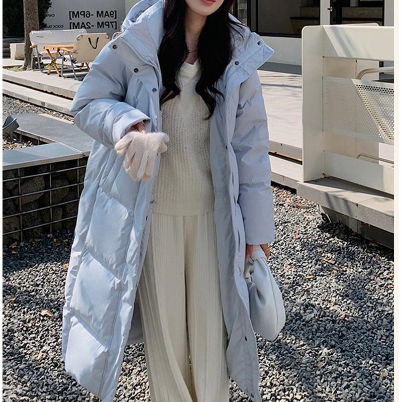 Womens Mid-Length Down Coat With Hood 50% Duck Fill Warm Thick Winter Outerwear Daily Commute