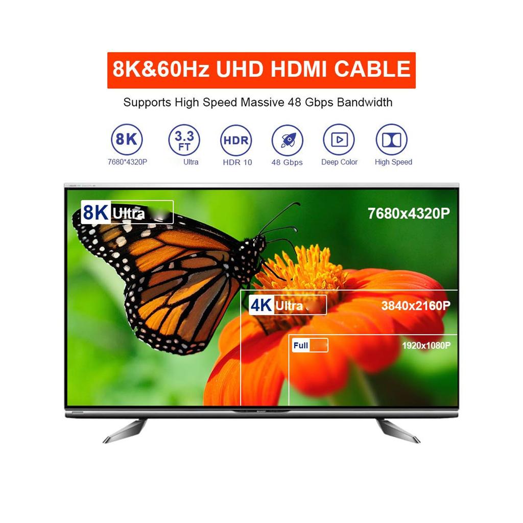HDMI-совместимые кабели 2.1 48 Гбит/с, сверхвысокоскоростной плетеный шнур 8K 4K при 120 Гц 8K при 60 Гц HDCP 2.2 и 2.3 HDR 10