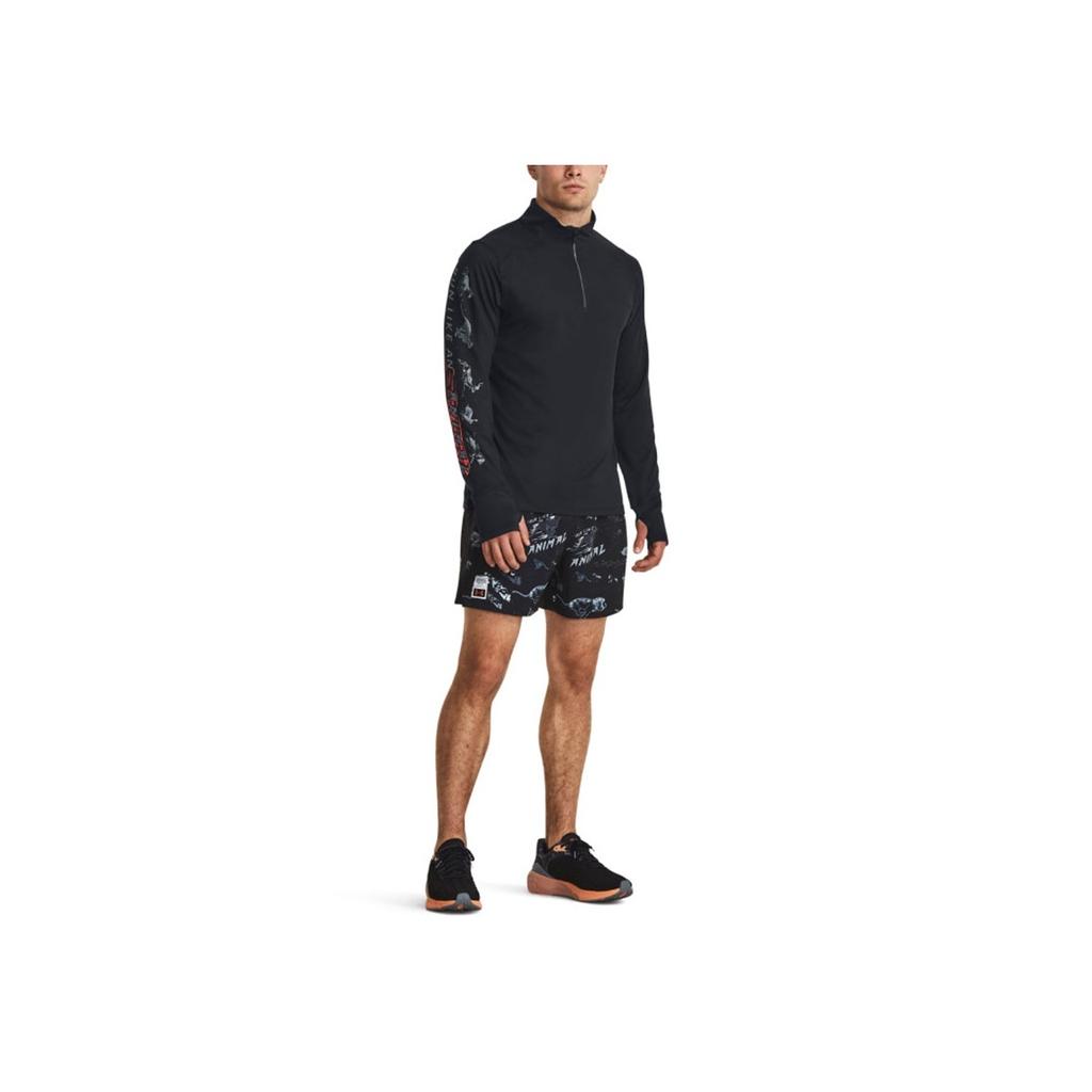 Under Armour Футболка с длинным рукавом Run LAA Letter Pattern Print 1/4 Zip Running, мужская, черная 1379305-001