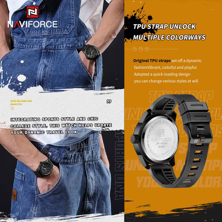 Naviforce Часы для мужчин оригинальные водонепроницаемые наручные часы с японским механизмом NF9202T