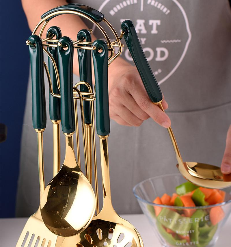 Современный и простой набор кухонной утвари из 7 предметов из нержавеющей стали, кухонные принадлежности, лопатка, ложка, домашняя кухонная утварь