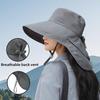 Solid Color Wide Brim Sun Hat with Neck Cover Korean Style Fisherman Hat Adjustable Neck Protection Women Bucket Hat