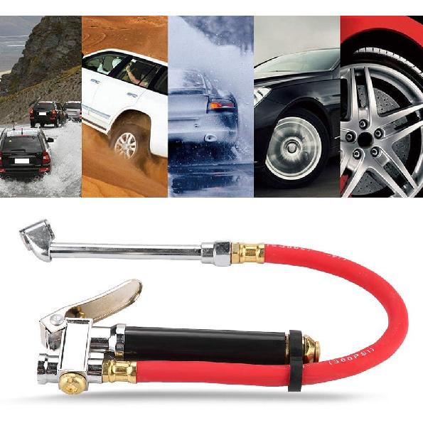 Air Gauge Tire Filler,Compressed Air Filler Gauge Handheld Car Air Tire Pressure Filler Fill Inflator Gauge Dual Chuck Air Compressor Hose Tool