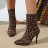 Леопардовый принт Сексуальные Модные Сапоги на Высоком Каблуке Женские 2025 Зимние Новые Тонкий Каблук Стройнящие Большой Размер Ботильоны с Острым Носком