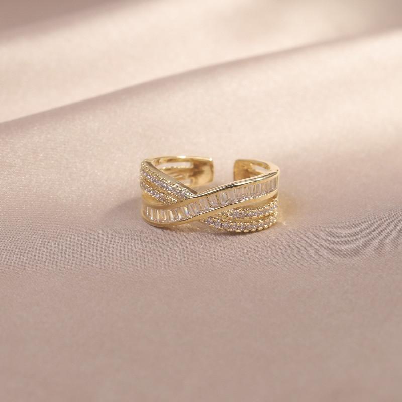 Корейский дизайн модные ювелирные изделия 14K настоящее золотое покрытие крест циркон кольцо элегантное женское открывающееся регулируемое кольцо