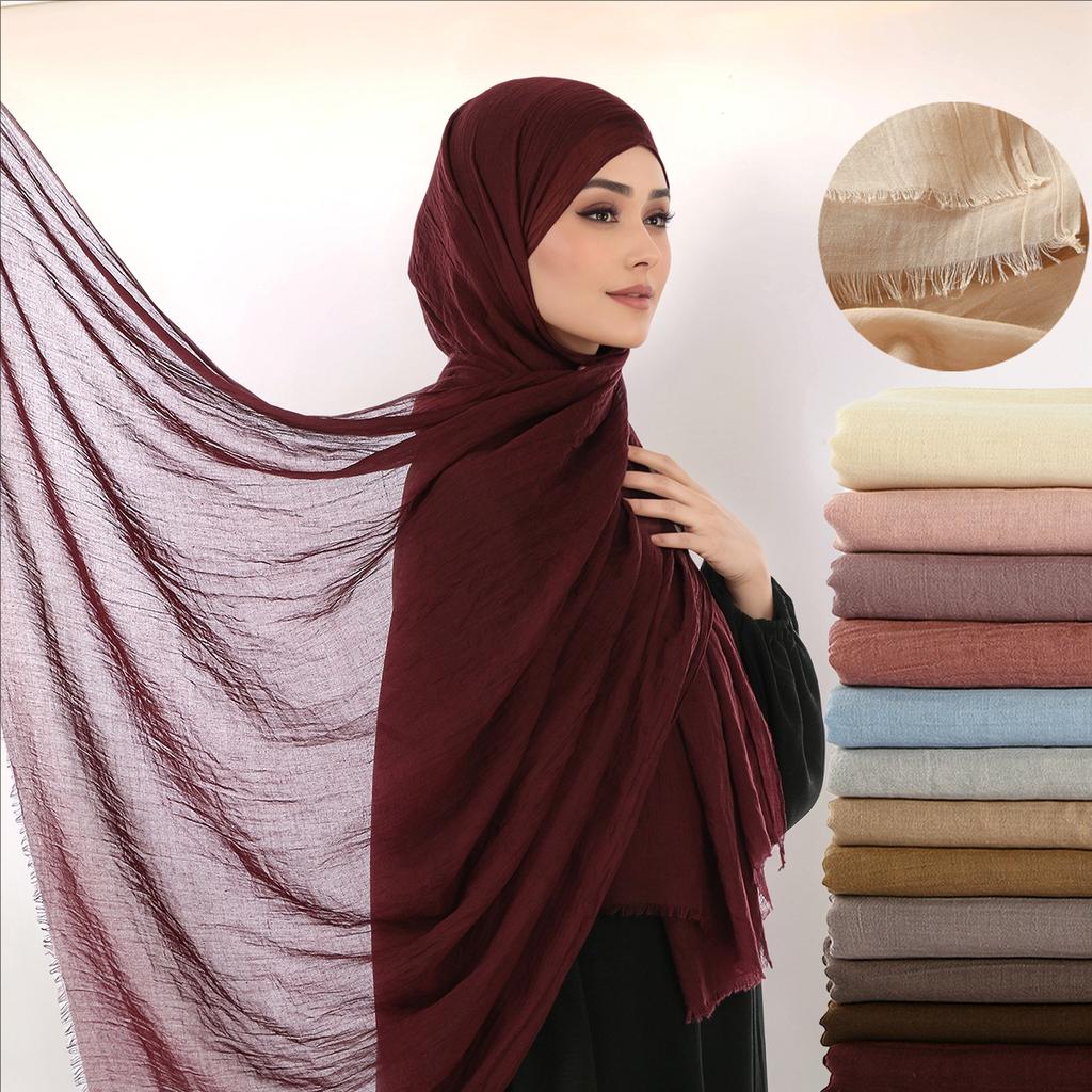 Muslim Cotton Rayon Hijab Solid Color Plain Scarf Women Soft Cotton Viscose Thin Voile Shawl Remove Edge Headscarf Turban