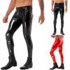 Mens Motobiker Skinny Pants Two-way Zipper Crotch Trousers Male Leggings Motorcycling Party Tights Pants Patent Leather Clubwear
