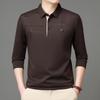 2025 Новинка Осени Мужская Футболка Поло с Длинным Рукавом для Среднего Возраста, Деловая, Удобная, Однотонная, с Воротником