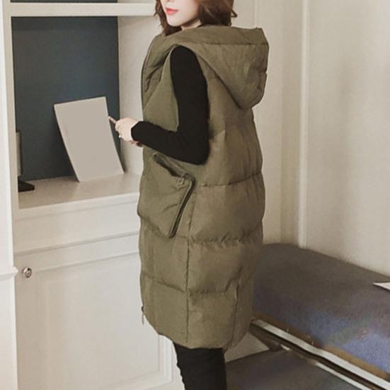 Женский осенне-зимний однотонный длинный жилет с капюшоном без рукавов и карманами на молнии, жилет с хлопковой подкладкой, верхняя одежда