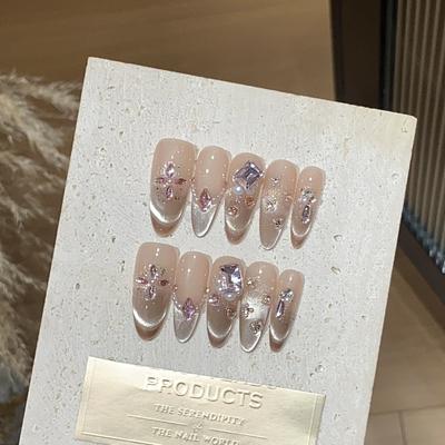 Ручная работа, нюдовый градиент цвета французский кошачий глаз розовый сломанный ворс алмазов небольшой цветок лунный свет мессенджер нашивка