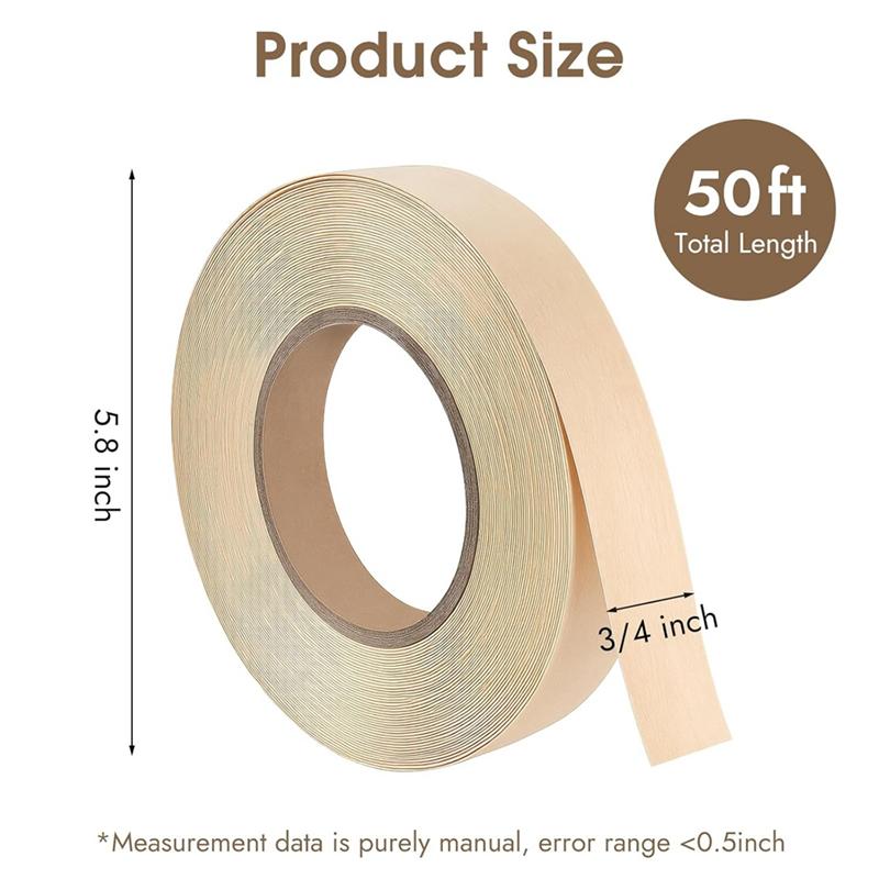 Good-Flexible Edge Band For Wood Veneer Roll, 3/4 Inch X 50 Ft Birch Edge Banding, Pre-Glued For DIY& Professional Projects