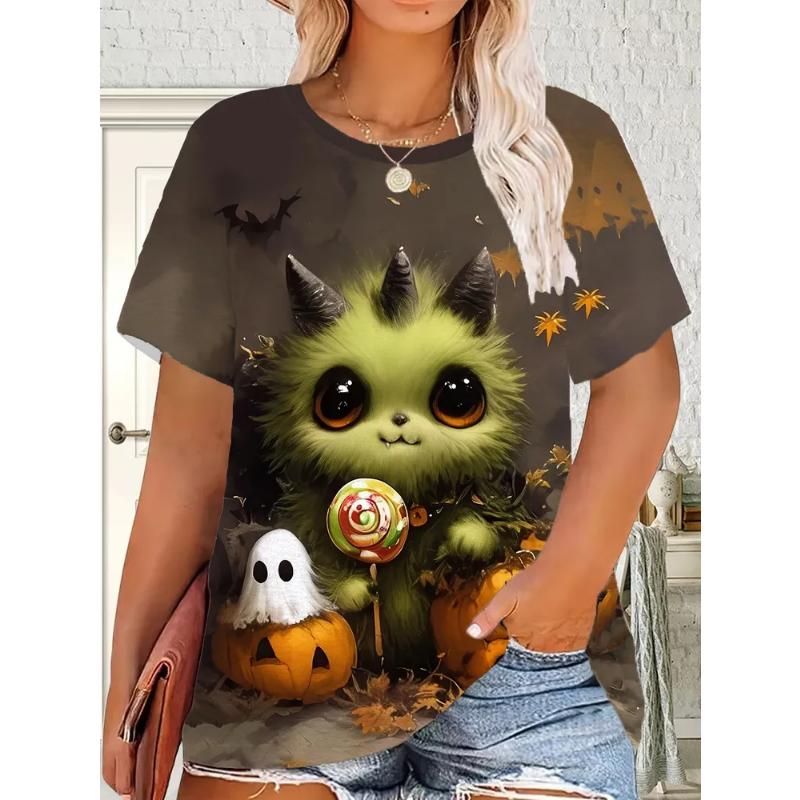 Модная женская повседневная футболка с круглым вырезом, коротким рукавом и 3D-печатью