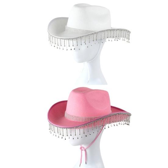 Шляпа-ковбой со стразами в стиле ретро в стиле вестерн с регулируемым галстуком и бахромой, шляпа со стразами для вечеринок косплея