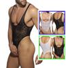 Men's Erotic Bodysuits One-Piece Ergonomic Shape Gay Lace T-Pants Thongs Sexy Translucent High-Slit Underwear
