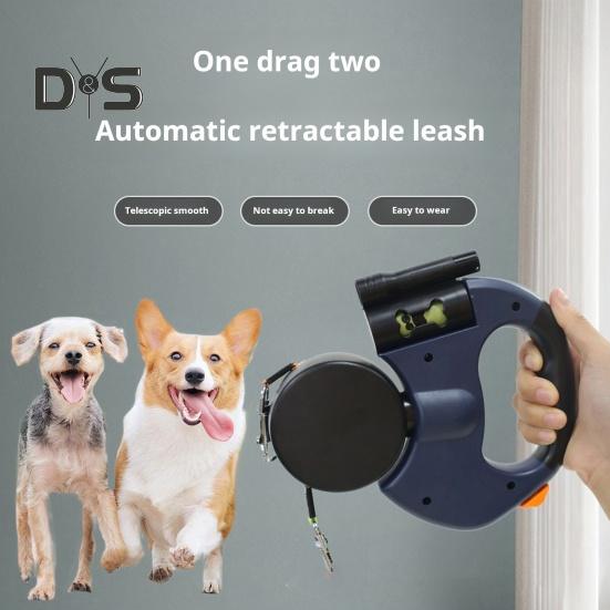 2 шт. двойной выдвижной поводок для собак для маленьких собак, 360-градусный пояс для выгула собак, не спутывающийся, со светодиодной подсветкой и мешками для фекалий для бега, походов, тренировок