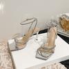 -3 High-end 3-2 Square-toed Rhinestone Open-toe Strap Versatile High-heeled Sandals