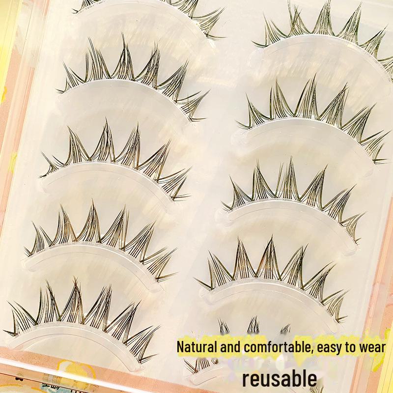V-Shaped Natural Simulation Comic False Eyelashes - Soft, Transparent Stem, Five Pairs
