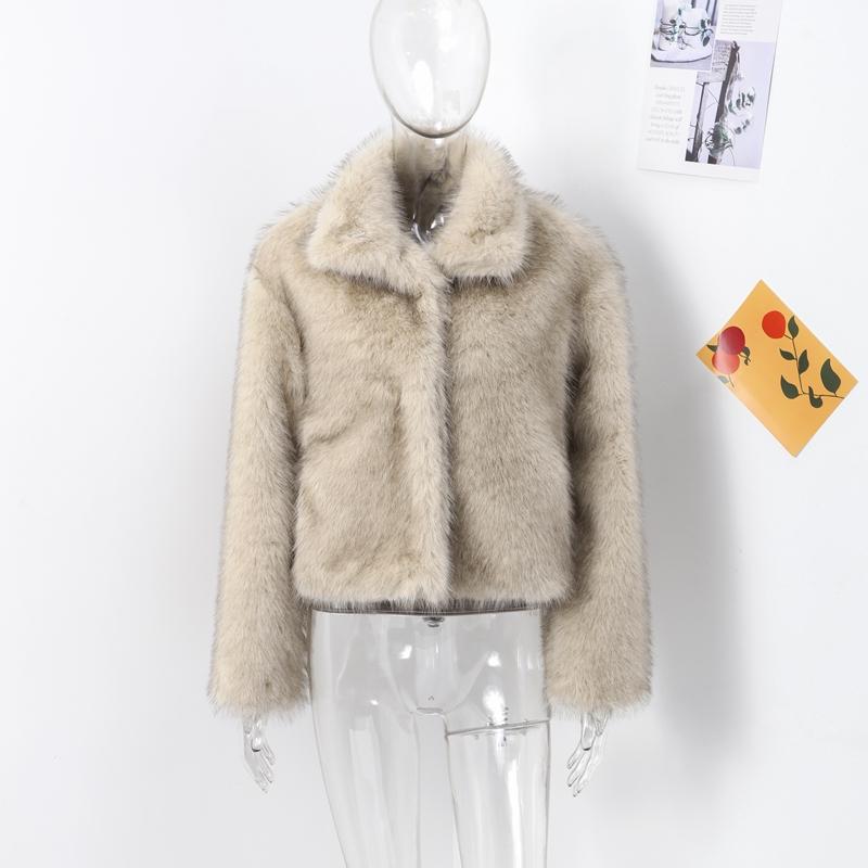 Модная роскошная короткая куртка из искусственного меха для женщин с воротником-стойкой и длинным рукавом, свободная куртка для осени и зимы, ленивая толстая уличная верхняя одежда