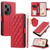 For Honor 400 Pro 5G (Global) Case Wallet Rhombus Grid PU Leather Phone Cover with Shoulder Strap/Wrist Strap