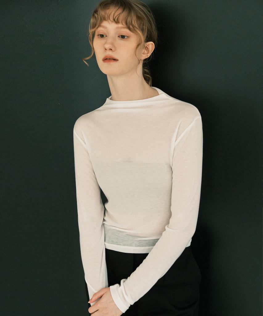 BASIKA Half-Neck See-Through T-Shirt (White)