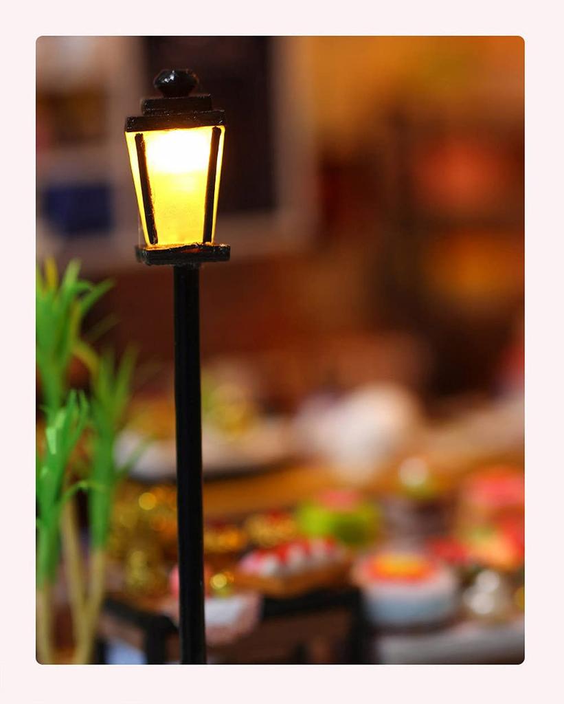 Moin Moin Dollhouse Miniature Handmade Kit Set Cafe Cake Shop with Colorful Cakes Yellow Coffee Shop LED Light Acrylic Case 2105DH254 1/24 +