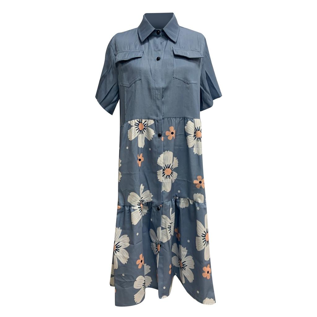 Women's Summer Fashion Casual Splicing Multi-button Multi-pocket Denim Skirt