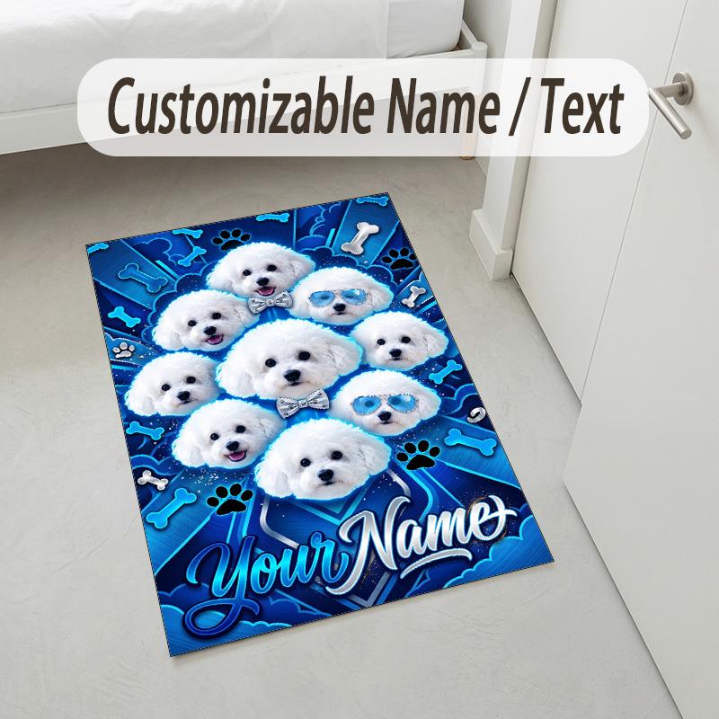 Dog Theme Crystal Velvet Rug Personalized Custom Name Text Soft Floor Mat Home Decor