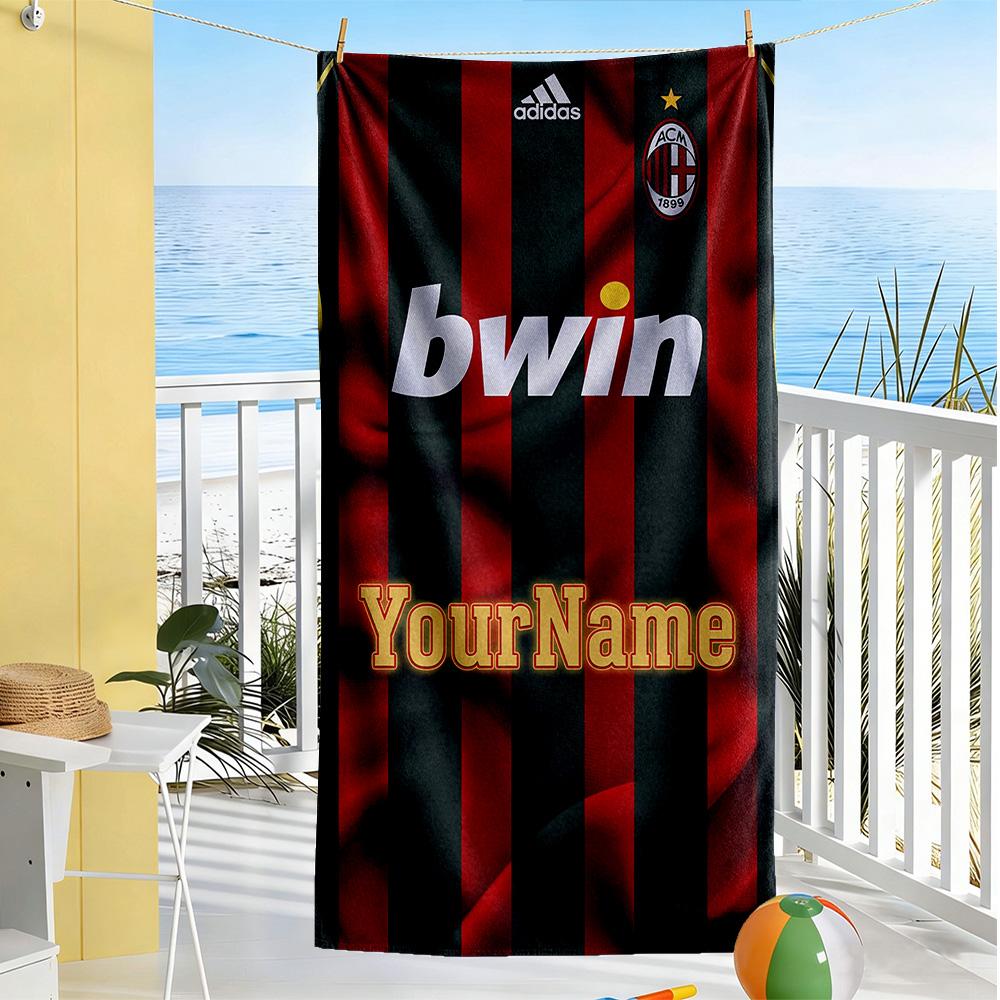 Ac Milan Customized Name Beach Towel Super Soft & Absorbent Suitable for Sports Travel Swimming Yoga Bathroom Beach And Pool