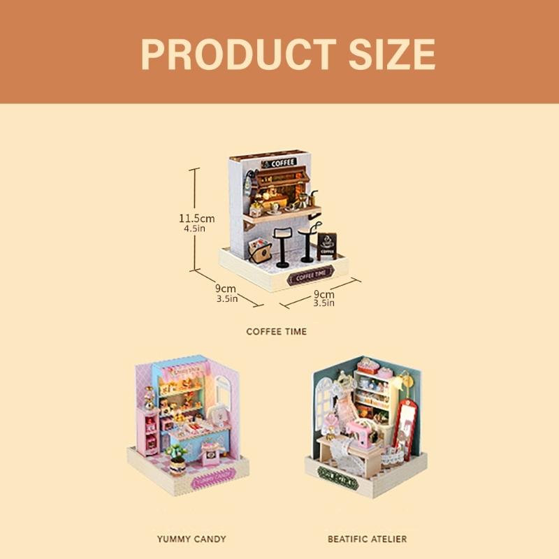 Wood Atelier Insert Candy Shop Model Dollhouses with Light Unique Craft Build Your Own Shop Model Craft